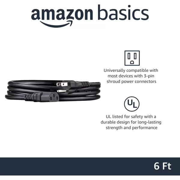 Amazon Basics Computer Monitor TV Replacement Power Cord 10 Black6 5Pack 5 Count Power Cord