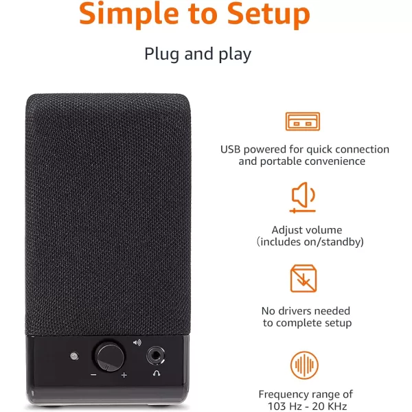 Amazon Basics Computer Speakers for Desktop or Laptop PC  USBPowered BlackUSB