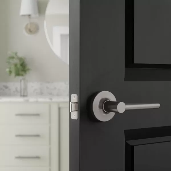 Amazon Basics Contemporary Madison Door Lever with Lock Privacy Matte BlackPassage Satin Nickel