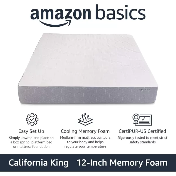 Amazon Basics Cooling Gel Memory Foam Mattress MediumFirm CertiPURUS Certified 10 inch Full Size WhiteGrayCalifornia King 12inch Memory Foam Medium Feel