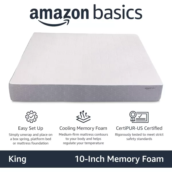 Amazon Basics Cooling Gel Memory Foam Mattress MediumFirm CertiPURUS Certified 10 inch Full Size WhiteGrayKing 10inch Memory Foam Medium Feel