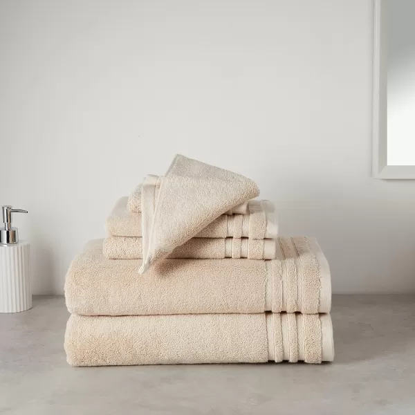 Amazon Basics Cotton Hand Towels Made with 30 Recycled Cotton Content  6Pack Light GrayBlush 6Piece Set