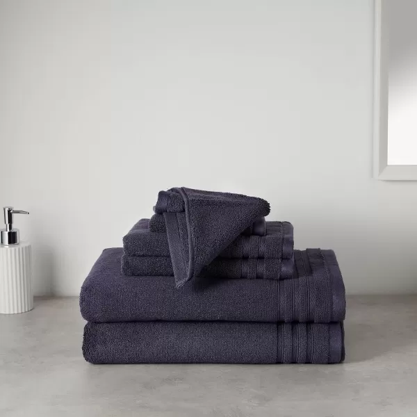 Amazon Basics Cotton Hand Towels Made with 30 Recycled Cotton Content  6Pack Light GrayMidnight Blue 6Piece Set