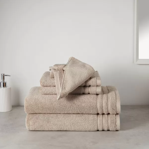 Amazon Basics Cotton Hand Towels Made with 30 Recycled Cotton Content  6Pack Light GrayTaupe 6Piece Set