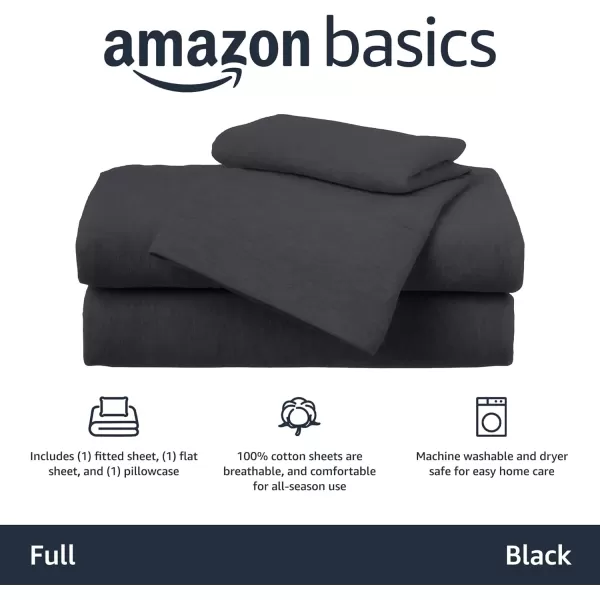 Amazon Basics Cotton Jersey 4Piece Bed Sheet Set King Oatmeal SolidBlack Full Sheet Set