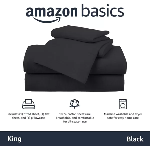 Amazon Basics Cotton Jersey 4Piece Bed Sheet Set King Oatmeal SolidBlack King Sheet Set