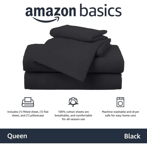 Amazon Basics Cotton Jersey 4Piece Bed Sheet Set King Oatmeal SolidBlack Queen Sheet Set