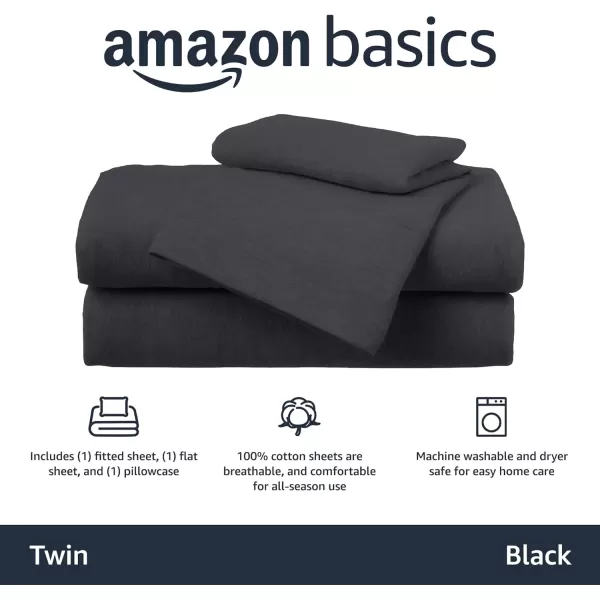 Amazon Basics Cotton Jersey 4Piece Bed Sheet Set King Oatmeal SolidBlack Twin Sheet Set