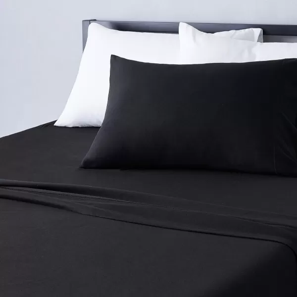 Amazon Basics Cotton Jersey 4Piece Bed Sheet Set King Oatmeal SolidBlack Twin Sheet Set