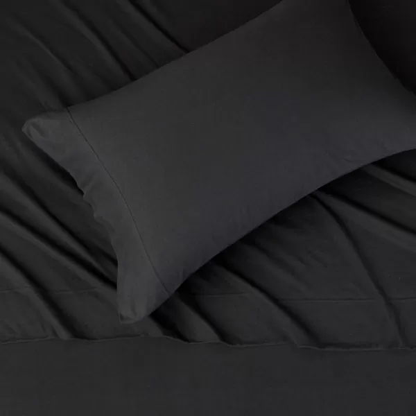 Amazon Basics Cotton Jersey 4Piece Bed Sheet Set King Oatmeal SolidBlack Twin XL Sheet Set