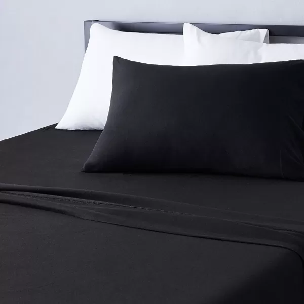 Amazon Basics Cotton Jersey 4Piece Bed Sheet Set King Oatmeal SolidBlack Twin XL Sheet Set