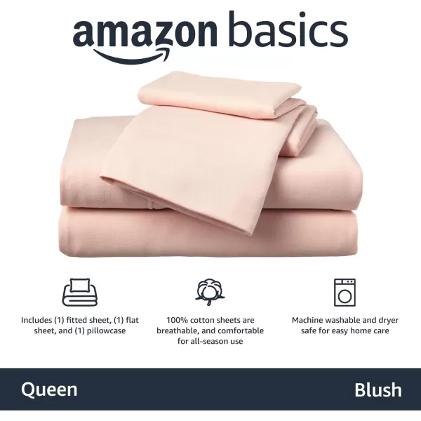 Amazon Basics Cotton Jersey 4Piece Bed Sheet Set King Oatmeal SolidBlush Queen Sheet Set