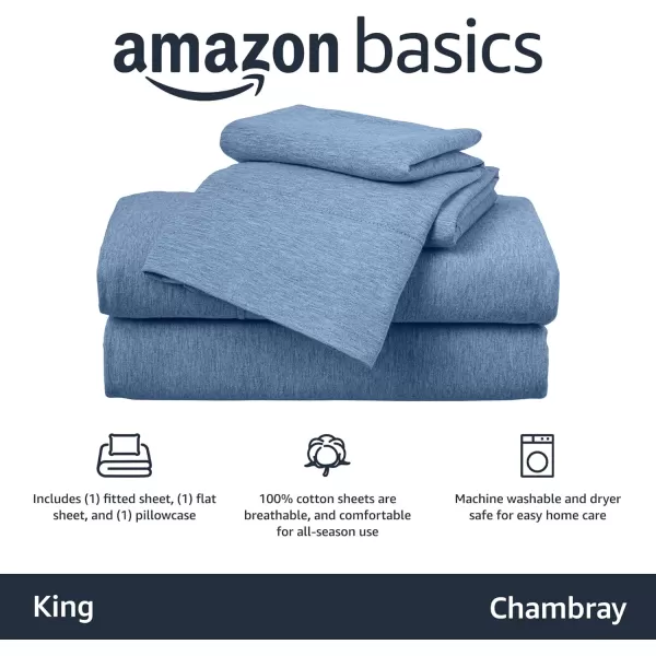 Amazon Basics Cotton Jersey 4Piece Bed Sheet Set King Oatmeal SolidChambray King Sheet Set