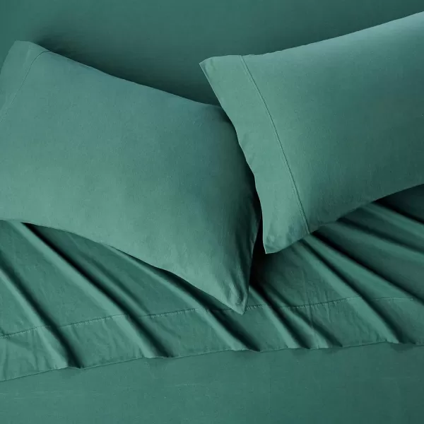 Amazon Basics Cotton Jersey 4Piece Bed Sheet Set King Oatmeal SolidDark Green Full Sheet Set