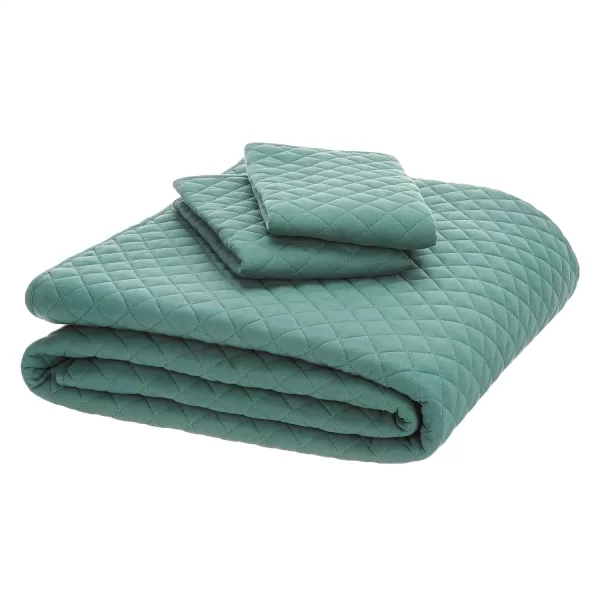 Amazon Basics Cotton Jersey 4Piece Bed Sheet Set King Oatmeal SolidDark Green FullQueen Quilt Set