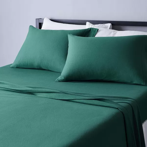 Amazon Basics Cotton Jersey 4Piece Bed Sheet Set King Oatmeal SolidDark Green King Sheet Set