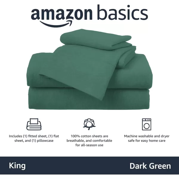 Amazon Basics Cotton Jersey 4Piece Bed Sheet Set King Oatmeal SolidDark Green King Sheet Set