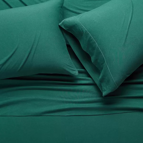 Amazon Basics Cotton Jersey 4Piece Bed Sheet Set King Oatmeal SolidDark Green Queen Sheet Set