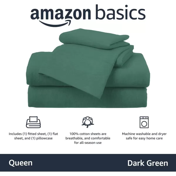 Amazon Basics Cotton Jersey 4Piece Bed Sheet Set King Oatmeal SolidDark Green Queen Sheet Set