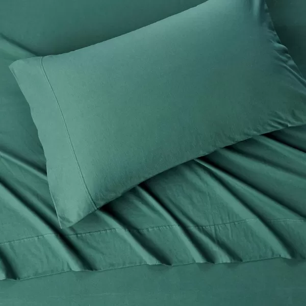 Amazon Basics Cotton Jersey 4Piece Bed Sheet Set King Oatmeal SolidDark Green Twin Sheet Set