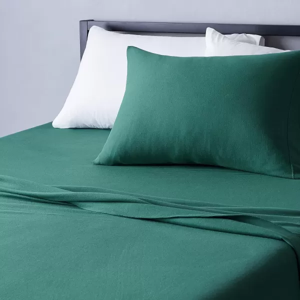 Amazon Basics Cotton Jersey 4Piece Bed Sheet Set King Oatmeal SolidDark Green Twin Sheet Set