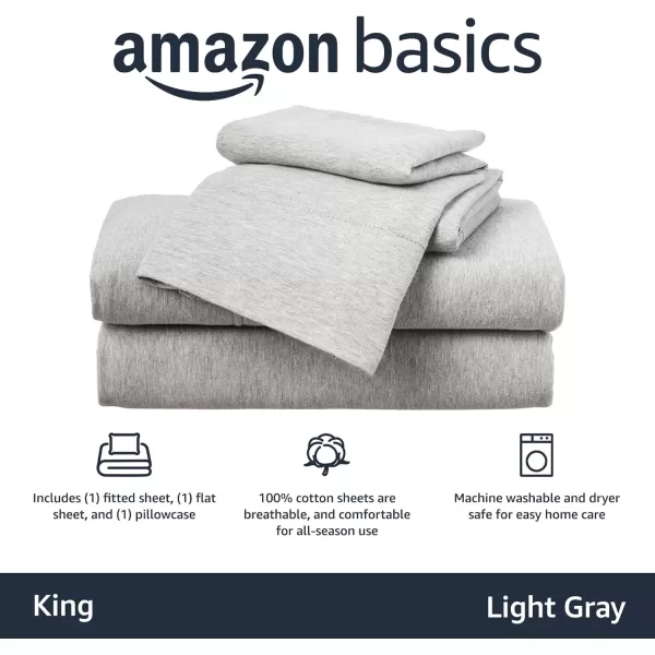 Amazon Basics Cotton Jersey 4Piece Bed Sheet Set King Oatmeal SolidLight Gray King Sheet Set