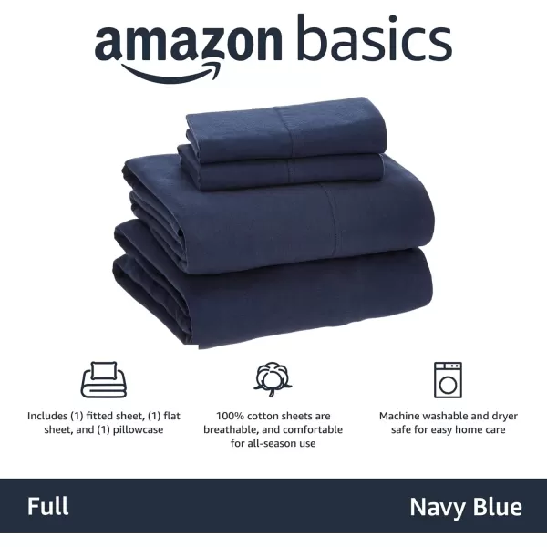 Amazon Basics Cotton Jersey 4Piece Bed Sheet Set King Oatmeal SolidNavy Blue Full Sheet Set