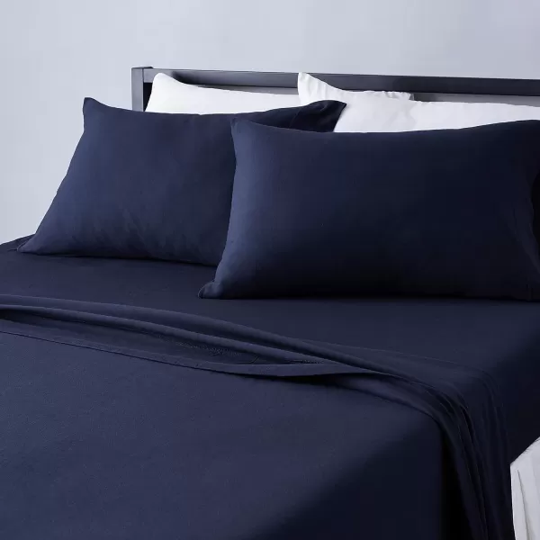 Amazon Basics Cotton Jersey 4Piece Bed Sheet Set King Oatmeal SolidNavy Blue Full Sheet Set