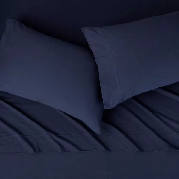 Amazon Basics Cotton Jersey 4Piece Bed Sheet Set King Oatmeal SolidNavy Blue King Sheet Set