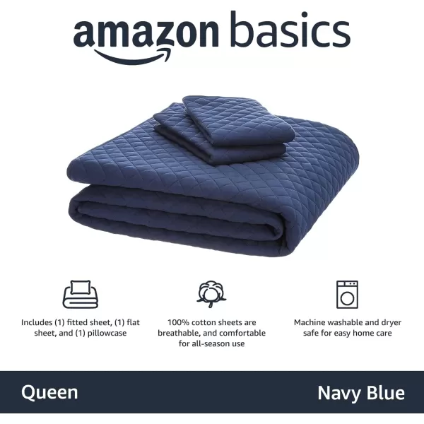 Amazon Basics Cotton Jersey 4Piece Bed Sheet Set King Oatmeal SolidNavy Blue Queen Quilt Set