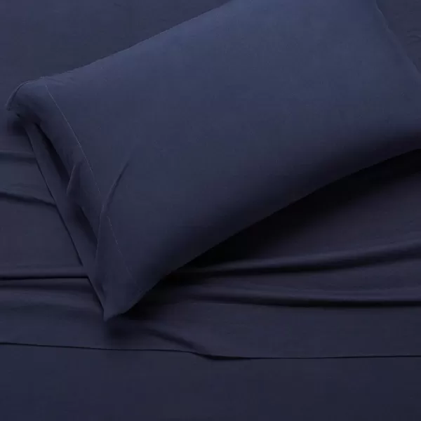 Amazon Basics Cotton Jersey 4Piece Bed Sheet Set King Oatmeal SolidNavy Blue Twin Sheet Set