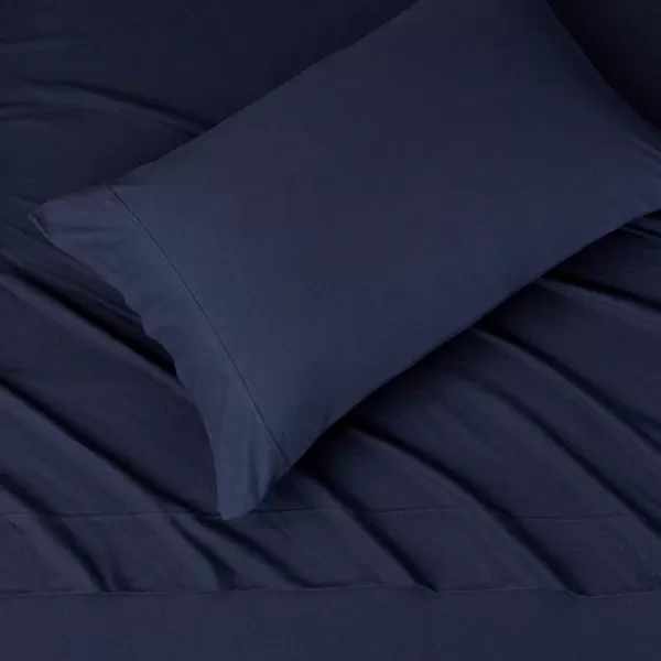 Amazon Basics Cotton Jersey 4Piece Bed Sheet Set King Oatmeal SolidNavy Blue Twin XL Sheet Set