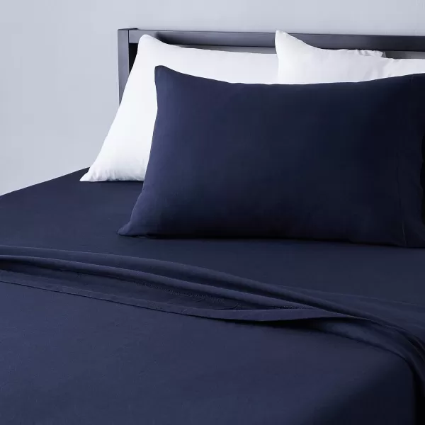 Amazon Basics Cotton Jersey 4Piece Bed Sheet Set King Oatmeal SolidNavy Blue Twin XL Sheet Set