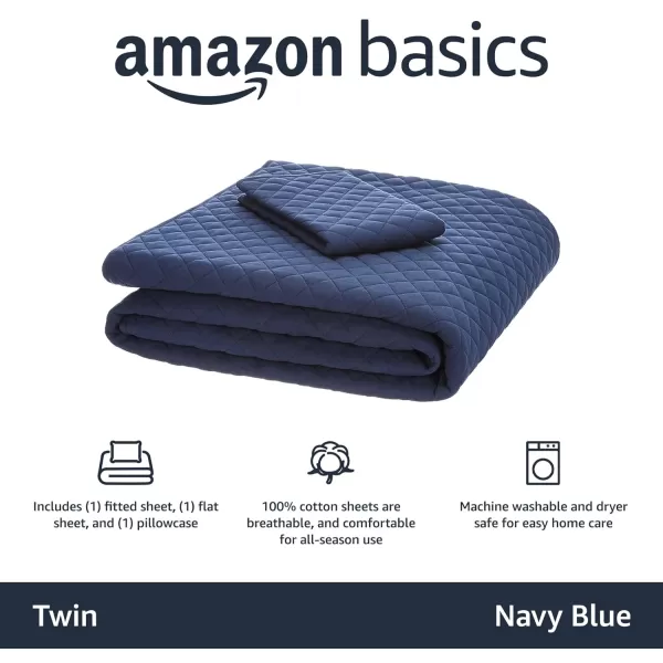 Amazon Basics Cotton Jersey 4Piece Bed Sheet Set King Oatmeal SolidNavy Blue TwinTwin XL Quilt Set