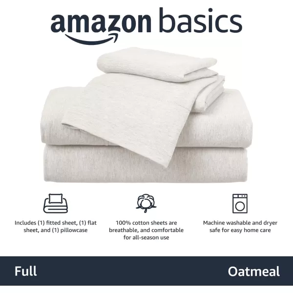 Amazon Basics Cotton Jersey 4Piece Bed Sheet Set King Oatmeal SolidOatmeal Full Sheet Set