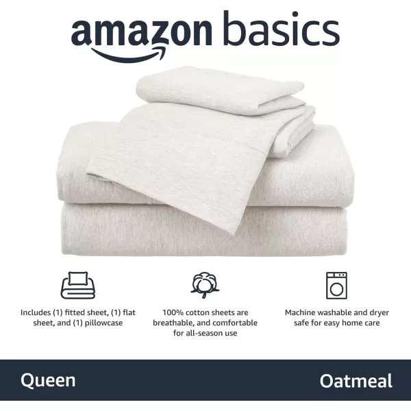 Amazon Basics Cotton Jersey 4Piece Bed Sheet Set King Oatmeal SolidOatmeal Queen Sheet Set