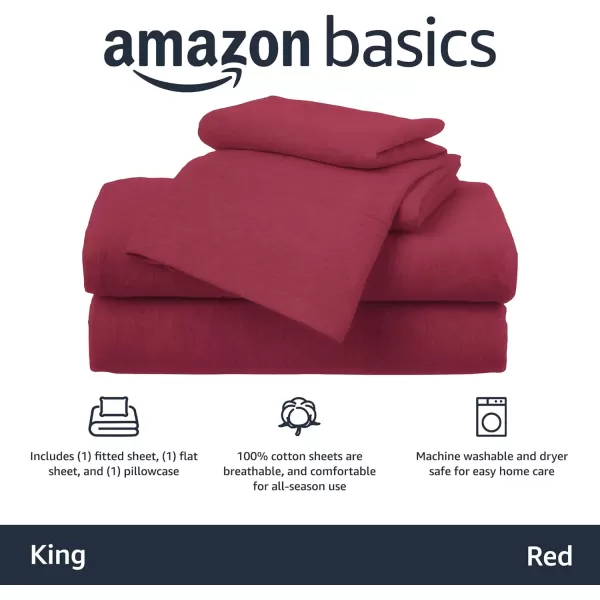 Amazon Basics Cotton Jersey 4Piece Bed Sheet Set King Oatmeal SolidRed King Sheet Set