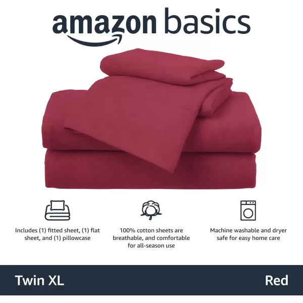 Amazon Basics Cotton Jersey 4Piece Bed Sheet Set King Oatmeal SolidRed Twin XL Sheet Set