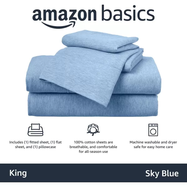 Amazon Basics Cotton Jersey 4Piece Bed Sheet Set King Oatmeal SolidSky Blue King Sheet Set