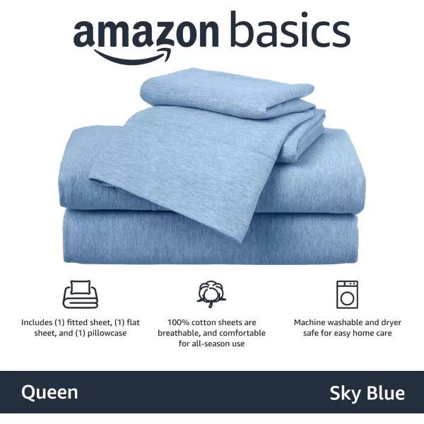 Amazon Basics Cotton Jersey 4Piece Bed Sheet Set King Oatmeal SolidSky Blue Queen Sheet Set