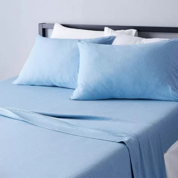 Amazon Basics Cotton Jersey 4Piece Bed Sheet Set King Oatmeal SolidSky Blue Queen Sheet Set
