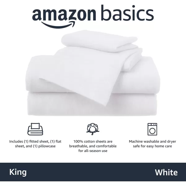 Amazon Basics Cotton Jersey 4Piece Bed Sheet Set King Oatmeal SolidWhite King Sheet Set