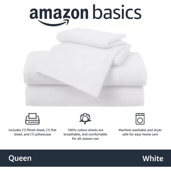 Amazon Basics Cotton Jersey 4Piece Bed Sheet Set King Oatmeal SolidWhite Queen Sheet Set