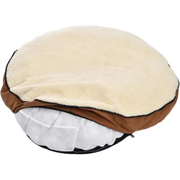 Amazon Basics Cozy Pet Cave Bed for Dog Large 35 x 35 x 13 Inches BlueBeige Large