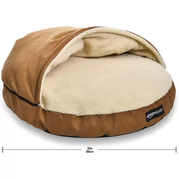 Amazon Basics Cozy Pet Cave Bed for Dog Large 35 x 35 x 13 Inches BlueBeige Large
