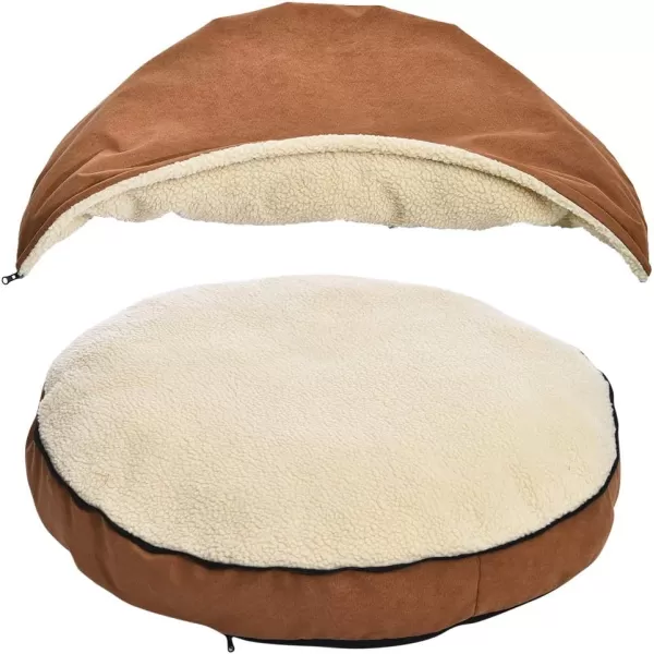 Amazon Basics Cozy Pet Cave Bed for Dog Large 35 x 35 x 13 Inches BlueBeige Large