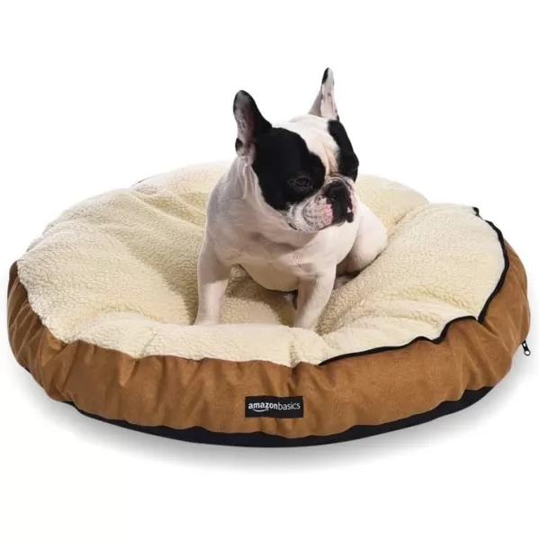 Amazon Basics Cozy Pet Cave Bed for Dog Large 35 x 35 x 13 Inches BlueBeige Medium
