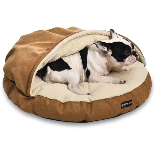 Amazon Basics Cozy Pet Cave Bed for Dog Large 35 x 35 x 13 Inches BlueBeige Medium