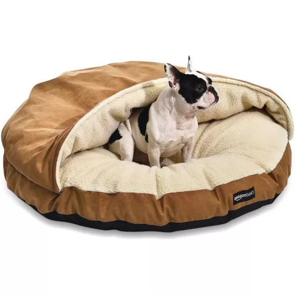 Amazon Basics Cozy Pet Cave Bed for Dog Large 35 x 35 x 13 Inches BlueBeige XL