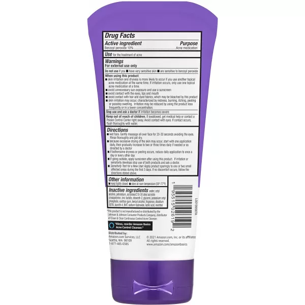 Amazon Basics Daily Acne Control Cleanser Maximum Strength 10 Benzoyl Peroxide Acne Medication Fragrance Free 5 Ounce5 Ounce Pack of 1